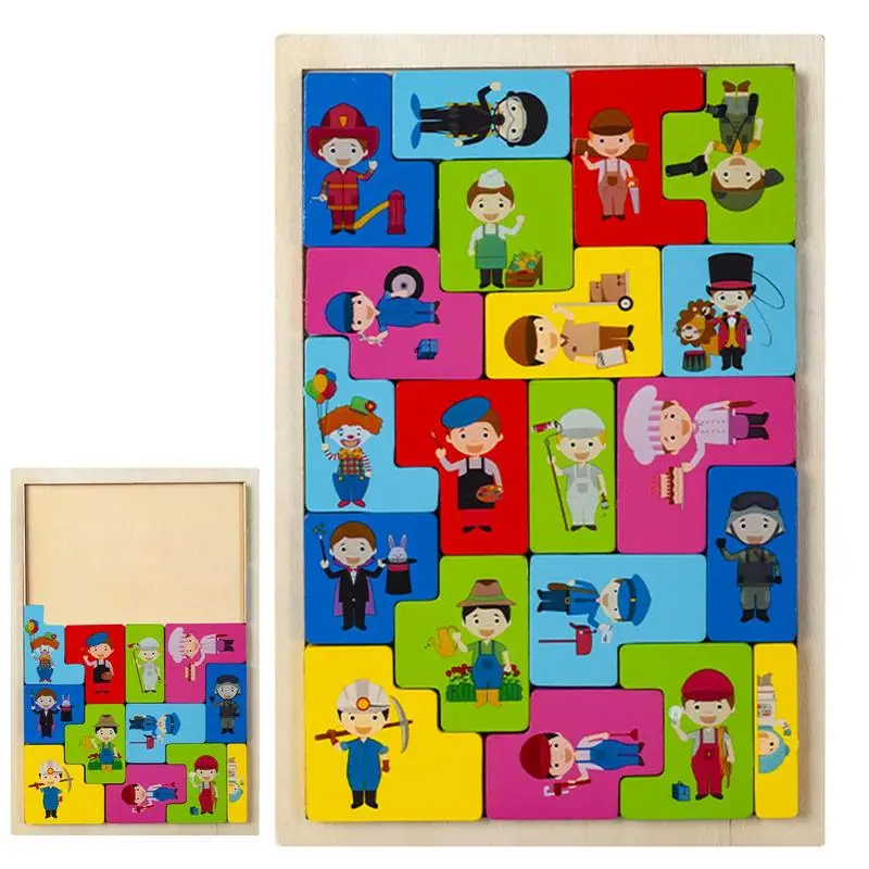 Пъзелите с изображение на животни Танграм и пъзел от блокове на Дървени цветни хора от Морски животни превозни средства Играчки-пъзели за подарък на бебето