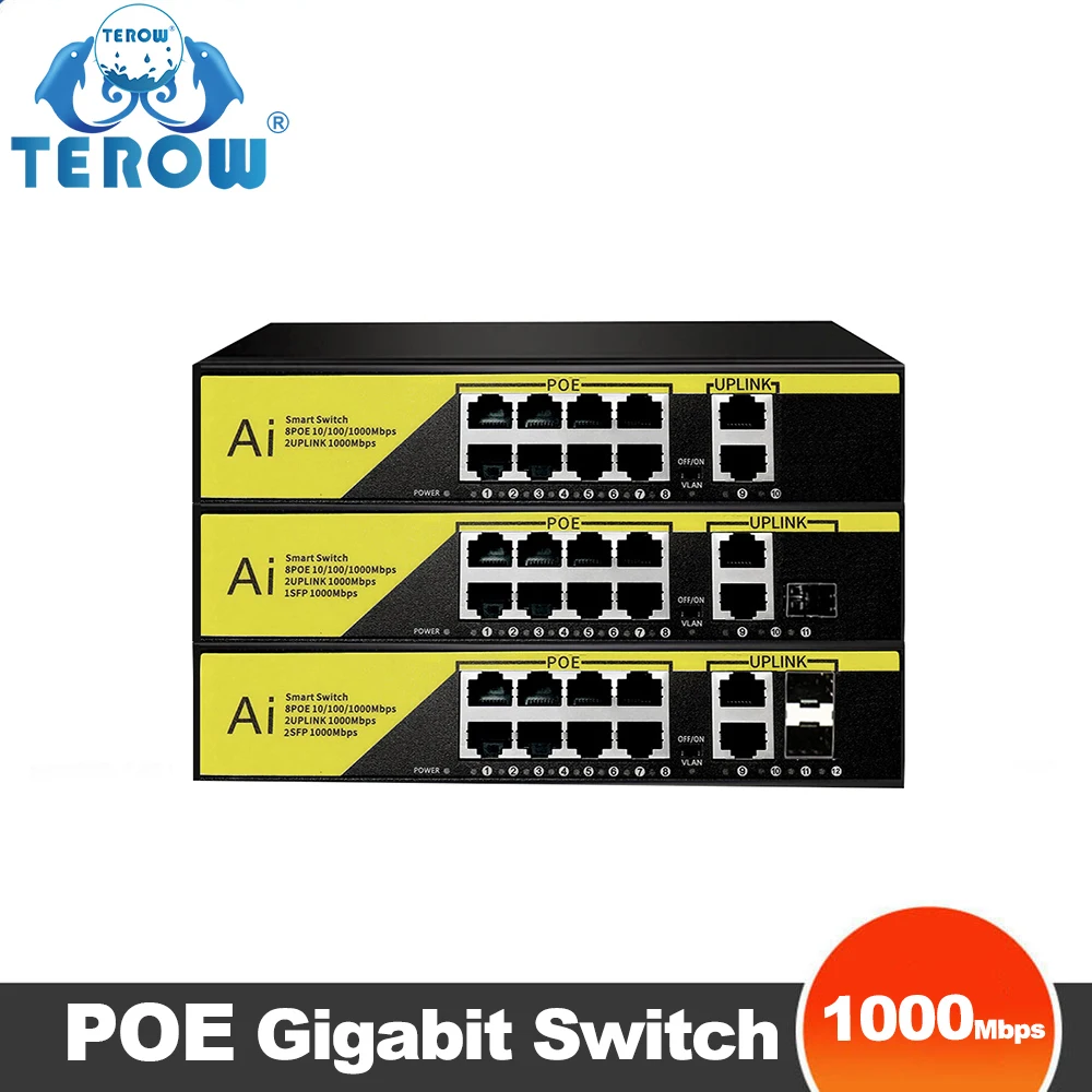 Пълен Gigabit Switch POE 8 Порта POE с Uplink/SFP 1000 Mbps AI Smart Ethernet Switch IEEE802.3af/at VLAN Поддръжка на IP камери