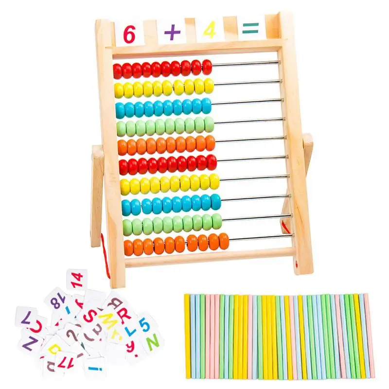 Развиване На Сметало За Деца Математически Дървена Abacus Обучение На Посредник Между Ръководството На Рамката Играчка 10-Рядные Сметки В Дървена Рамка С Разноцветни Мъниста
