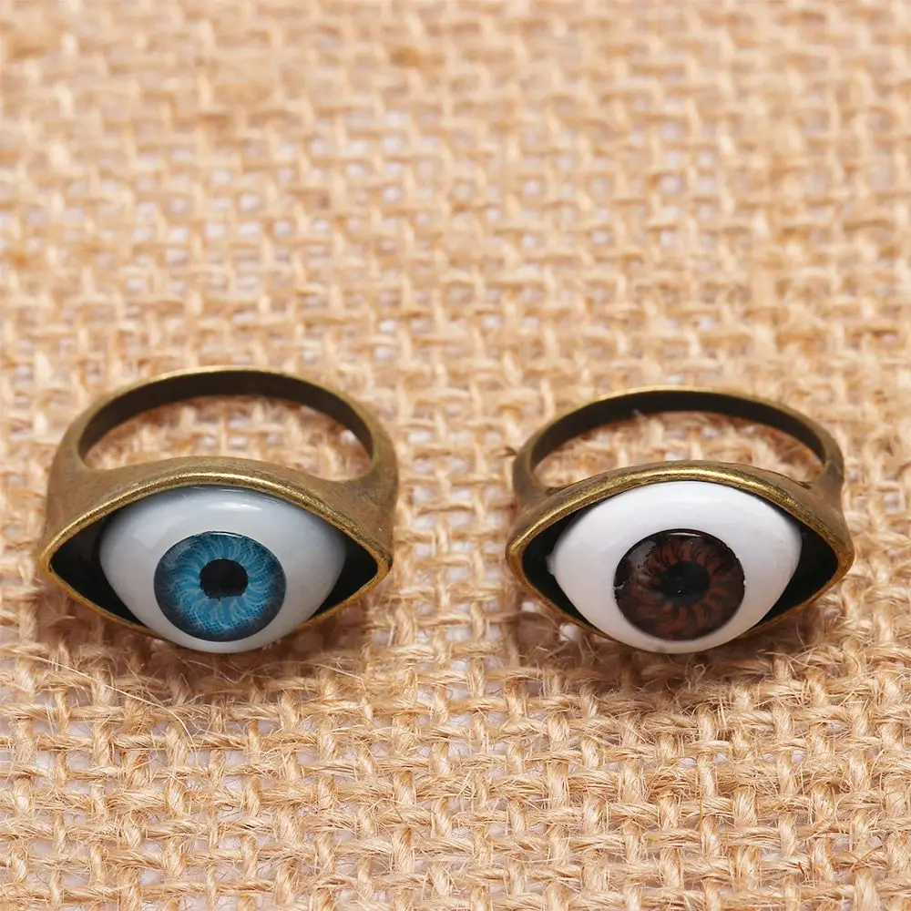 Ретро Реколта преувеличени готически пръстен, пънк кафяво-син цвят, бижута, модни мъжки и женски пръстени за очите