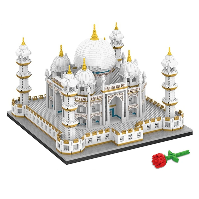 Световно известната архитектура, двореца на Тадж Махал, модел градивен, гледка към улицата, декорация във формата на рози, играчка-пъзел, тухла за детски подарък