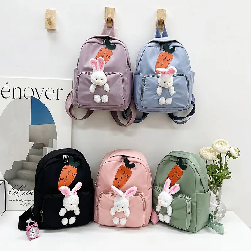 Училищна чанта за детска градина за момичета, сладко плюшено раница със заек, лек найлон дишаща чанта за момчета на възраст от три до шест години