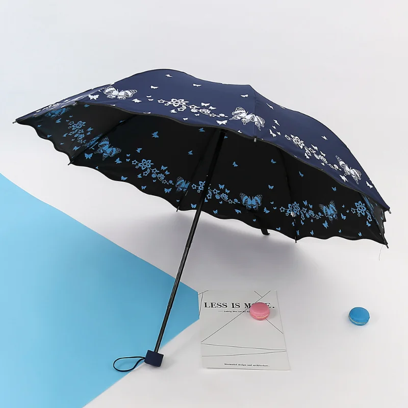 Цветен чадър за жените, модерен сгъваем чадър за момичета, преносими от силен дъжд, дамски слънчеви UV-прозрачни чадъри, леки