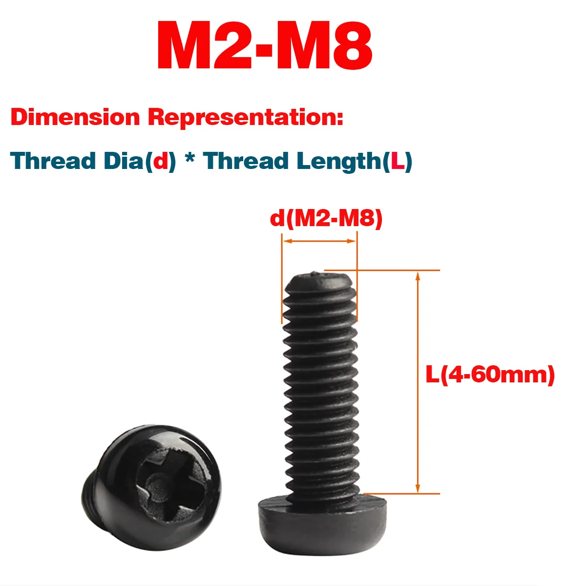 Черен найлонов винт с кръгла глава / кръстоносните болтове с пластмасова изолация M2-M8