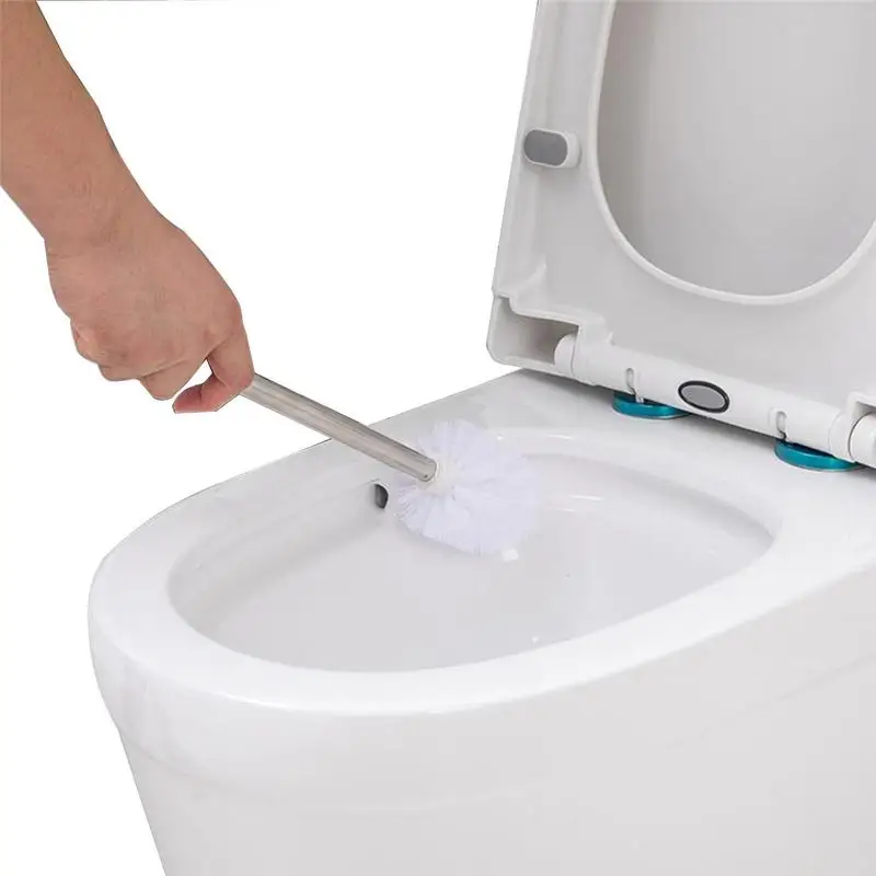Четка за тоалетна с мека четка без надраскване с дръжка от неръждаема стомана Инструмент за почистване на четки за баня 360 градуса дълбоко почистване